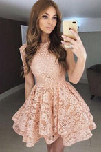 Load image into Gallery viewer, A Line Above Knee Straps Lace Homecoming Dresses with Scoop Short Prom Dresses RS838