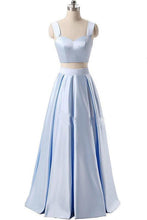 Load image into Gallery viewer, A Line Blue Two Piece Satin Sweetheart Prom Dresses Long Cheap Evening Dresses RS663