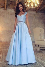 Load image into Gallery viewer, A Line Blue Two Piece Satin Sweetheart Prom Dresses Long Cheap Evening Dresses RS663
