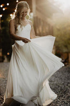 Load image into Gallery viewer, A Line Chiffon Strapless Ivory Sweetheart Beach Wedding Dresses with Lace Bridal Dresses W1068