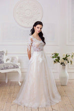 Load image into Gallery viewer, A Line Half Sleeve Lace Appliques Wedding Dresses Sweetheart Wedding Gowns RS504