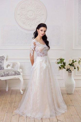 A Line Half Sleeve Lace Appliques Wedding Dresses Sweetheart Wedding Gowns RS504