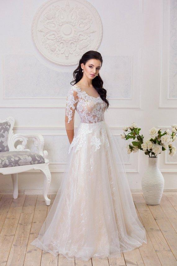 A Line Half Sleeve Lace Appliques Wedding Dresses Sweetheart Wedding Gowns RS504