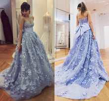 Load image into Gallery viewer, A Line Lace Appliques Sweetheart Prom Dresses Long Blue Quinceanera Dresses RS617