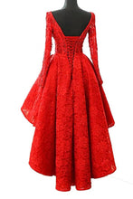 Load image into Gallery viewer, A Line Long Sleeve Red High Low Scoop Lace Homecoming Dresses with Lace Appliques RS835