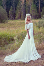 Load image into Gallery viewer, A Line Off the Shoulder Ivory Lace Beach Wedding Dresses Chiffon Bridal Dress W1096