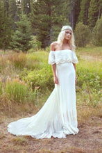 Load image into Gallery viewer, A Line Off the Shoulder Ivory Lace Beach Wedding Dresses Chiffon Bridal Dress W1096