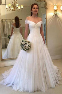 A Line Off the Shoulder Simple Sweetheart Ivory Beach Wedding Dresses Bridal Gown RS447