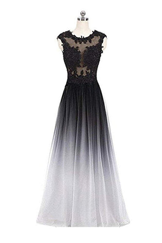 A Line Ombre Lace Appliques Prom Dresses Long Cheap Evening Dresses RS851