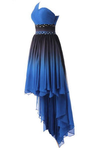 A Line One Shoulder Ombre Chiffon Blue Ruffles Prom Dresses Homecoming Dresses RS875