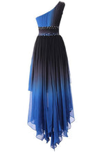 Load image into Gallery viewer, A Line One Shoulder Ombre Chiffon Blue Ruffles Prom Dresses Homecoming Dresses RS875