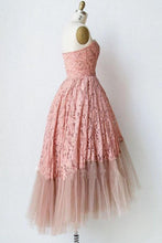 Load image into Gallery viewer, A Line Pink Lace Strapless Sleeveless Short Prom Dresses Tulle Homecoming Dresses P1076