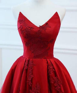 A Line Red Strapless Sweetheart Prom Dresses Satin Long Cheap Quinceanera Dresses RS605