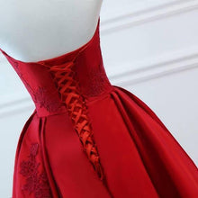 Load image into Gallery viewer, A Line Red Strapless Sweetheart Prom Dresses Satin Long Cheap Quinceanera Dresses RS605