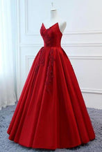 Load image into Gallery viewer, A Line Red Strapless Sweetheart Prom Dresses Satin Long Cheap Quinceanera Dresses RS605