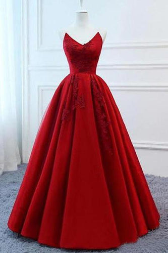 A Line Red Strapless Sweetheart Prom Dresses Satin Long Cheap Quinceanera Dresses RS605