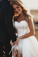 Load image into Gallery viewer, A Line Romantic Sweetheart Strapless Tulle Bridal Gown With Appliques Wedding Dress W1005
