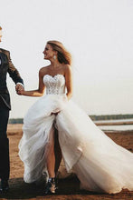 Load image into Gallery viewer, A Line Romantic Sweetheart Strapless Tulle Bridal Gown With Appliques Wedding Dress W1005