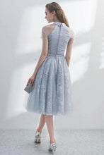 Load image into Gallery viewer, A Line Short Sleeves Tulle Halter Homecoming Dress with Lace Cute Short Prom Dress H1284