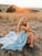 A Line Sky Blue Rustic Chiffon Deep V Neck Slit Summer Beach Wedding Dresses RS863