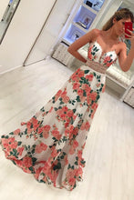 Load image into Gallery viewer, A Line Spaghetti Straps Floral Print V Neck Prom Dresses Simple Party Dresses P1015