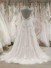 Load image into Gallery viewer, A Line Spaghetti Straps V Neck Beach Wedding Dresses Beaded Bodice Wedding Dresses W1062