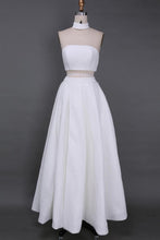 Load image into Gallery viewer, A Line Two Piece Lace White Prom Dresses High Slit Long Cheap Evening Dresses RS670