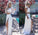 A Line Two Pieces Long Sleeve Prom Dresses Scoop High Slit White Evening Dresses RS665