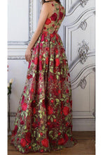Load image into Gallery viewer, A Line V Neck Red Floral Boho Prom Dress Elegant Long Evening Dresses RS518