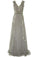 A Line V Neck Ruffles Tulle Gray Prom Dresses Long Sequins Evening Dresses RS580
