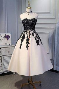 A line Ankle Length Satin Homecoming Dress with Lace Straps Short Prom Dresses RS843