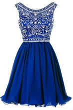 Load image into Gallery viewer, A line Blue Chiffon Scoop Homecoming Dresses with Beads Straps Prom Dresses RS802