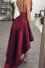 Load image into Gallery viewer, A line Deep V Neck High Low Spaghetti Straps Sleeveless Taffeta Prom Dresses RS358
