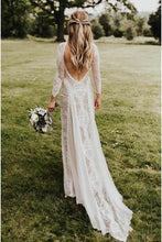 Load image into Gallery viewer, A line Ivory Long Sleeve Wedding Dresses Lace High Neck Wedding Gowns RS495