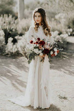Load image into Gallery viewer, A line Ivory Long Sleeve Wedding Dresses Lace High Neck Wedding Gowns PW495