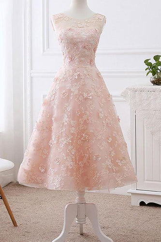 A line Pink Lace Appliques Cap Sleeve Scoop Homecoming Dresses Short Prom Dress RS864