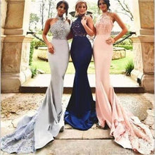 Load image into Gallery viewer, Sexy Long Halter Lace Mermaid Bridesmaid Dresses Cheap Custom Long Bridesmaid Dresses RS99