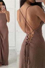 Load image into Gallery viewer, New Arrival Spaghetti Straps Charming Simple Long Criss Cross A-Line Scoop Prom Dresses PD0154