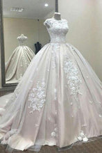 Load image into Gallery viewer, Ball Gown A Line Lace Tulle Appliques Cap Sleeves Scoop Prom Dresses Quinceanera Dress RS812