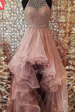 Load image into Gallery viewer, Ball Gown Halter High Low Prom Dresses Beading Asymmetrical Tulle Evening Dresses PW501