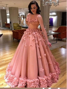 Ball Gown High Neck Pink Appliques Tulle Quinceanera Dresses Long Dance Dresses RS715