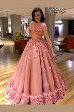 Load image into Gallery viewer, Ball Gown High Neck Pink Appliques Tulle Quinceanera Dresses Long Dance Dresses RS715