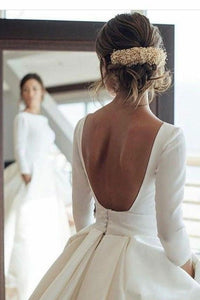 Ball Gown Long Sleeve Backless Ivory Wedding Dresses Long Cheap Bridal Dresses RS655