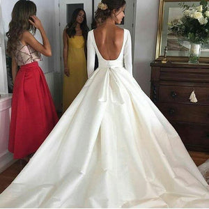 Ball Gown Long Sleeve Backless Ivory Wedding Dresses Long Cheap Bridal Dresses RS655
