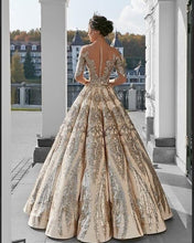 Load image into Gallery viewer, Ball Gown Long Sleeve Lace Appliques Prom Dresses Beads Long Wedding Dress RS544