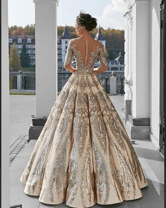 Ball Gown Long Sleeve Lace Appliques Prom Dresses Beads Long Wedding Dress RS544