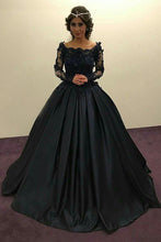 Load image into Gallery viewer, Ball Gown Long Sleeves Navy Blue With Lace Prom Dress Quinceanera Dresses RS450