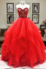 Load image into Gallery viewer, Ball Gown Sweetheart Strapless Embroidery Red Prom Dresses Long Party Dresses RS364