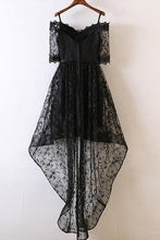 Load image into Gallery viewer, Black Short Sleeve High Low Homecoming Dresses Lace Appliques Sweetheart Prom Dress H1082