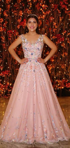 Blush Pink Tulle Beading Lace Appliques Prom Dresses Long Cheap Evening Dresses RS609
